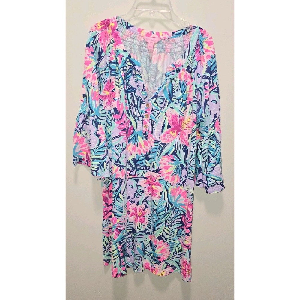 Lilly Pulitzer Pima Cotton Tropical Floral Tunic Dress Multi-Color Size S